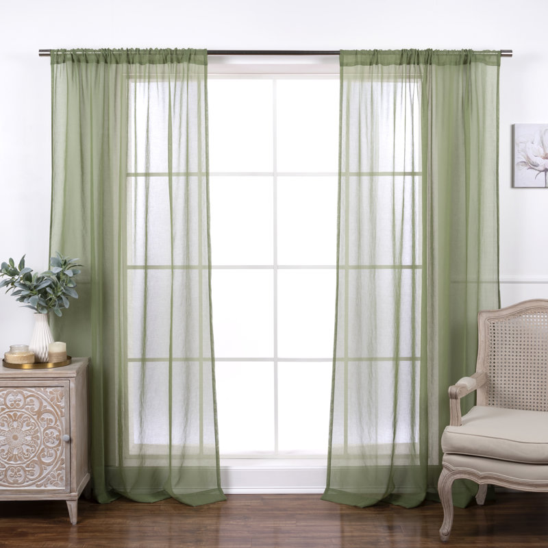 Paire de rideaux transparents avec passe-tringle Walton, Vert, L 52 po x L 84 po