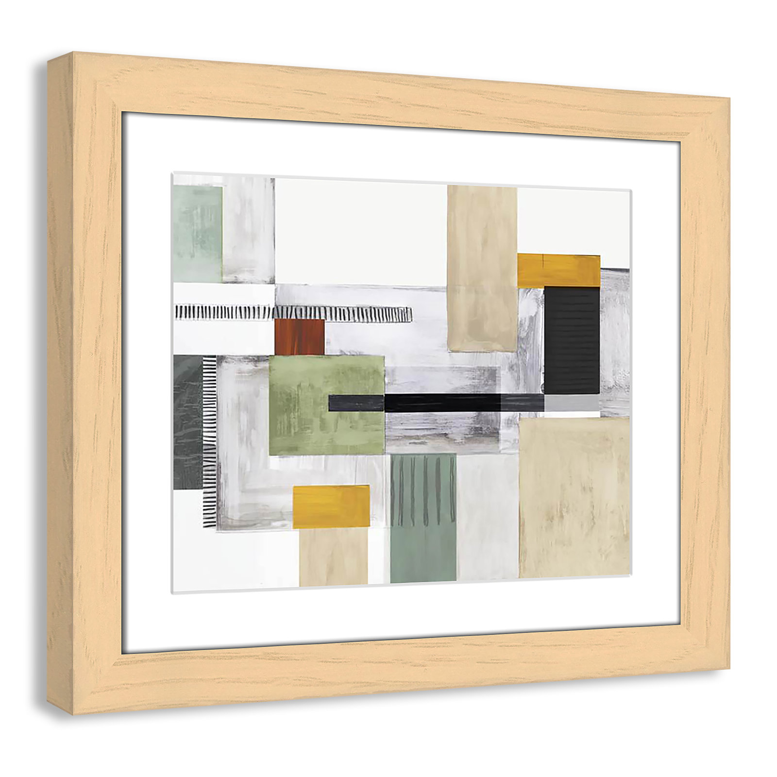 Playful Blocks Print by Tom Reeves, 17.5" H x 20.5" W x 1.25" D, Natural Cube Picture Framed, White