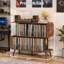 Meuble pour platine vinyle avec rangement pour disques, support en forme de S avec prises électriques intégrées et éclairage DEL, meuble stéréo ouvert pour salon