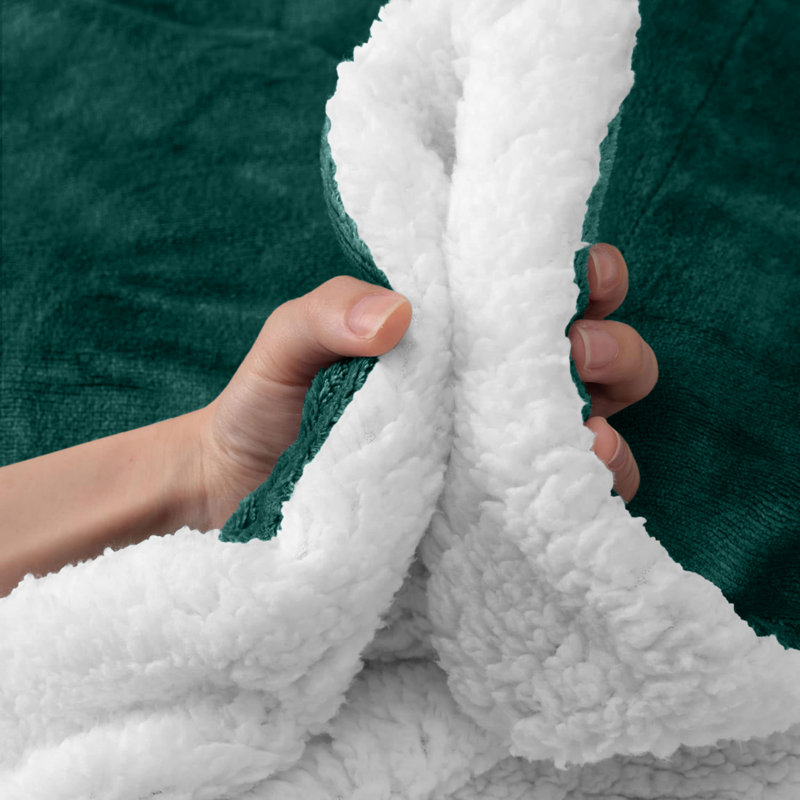 Misuzu Super Soft Reversible Sherpa Fleece Blanket, Single, Emerald