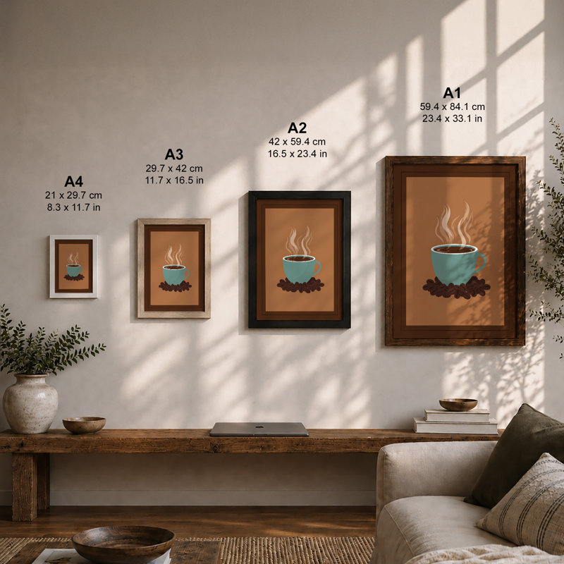 Steaming Coffee Modern - Framed Print, Oak, A4 - 29.7 x 21.0 cm