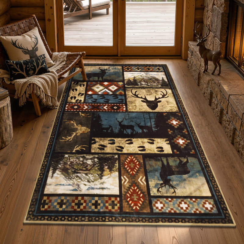 Tapis rustique antidérapant lavable à motif animalier, Rectangle 3' x 5'