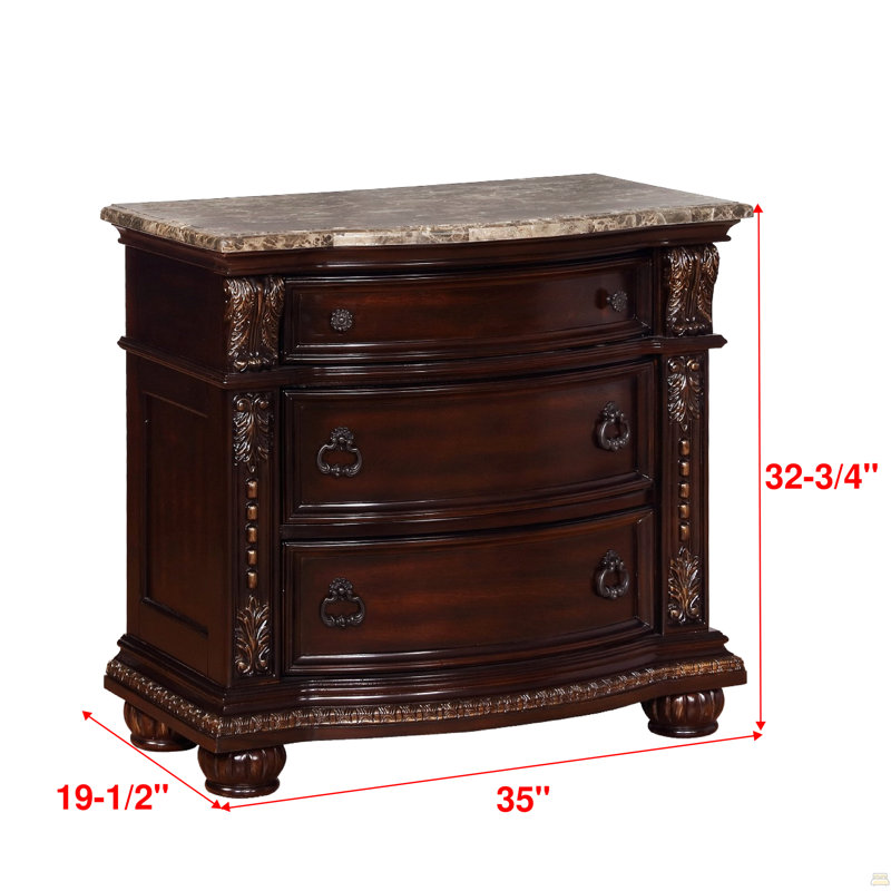 Table de chevet 3 tiroirs avec plateau en marbre 1pc