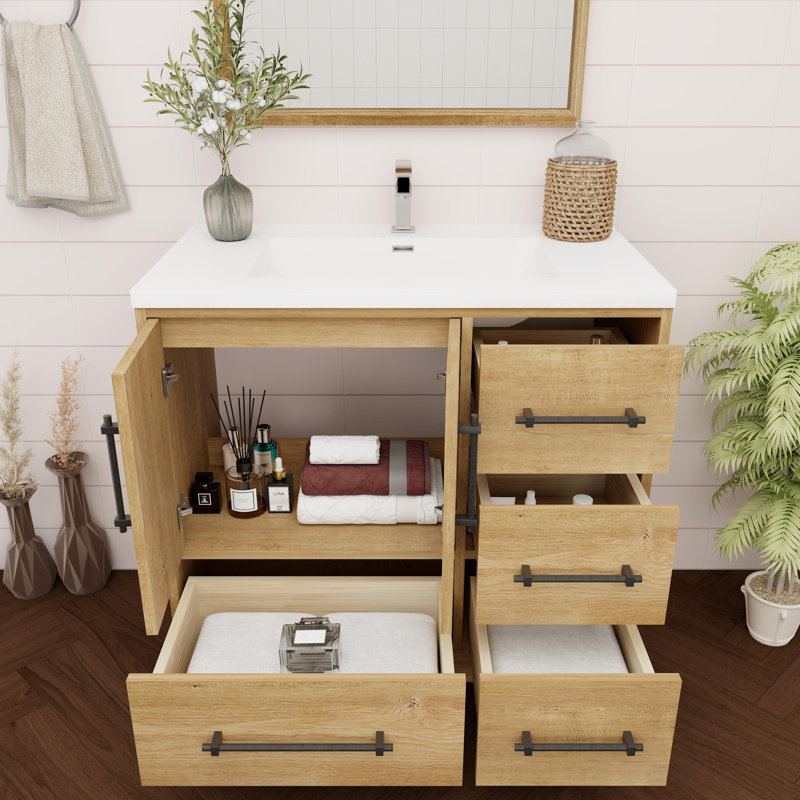 Meuble-lavabo simple 35,4 po avec dessus Victoria, Chêne