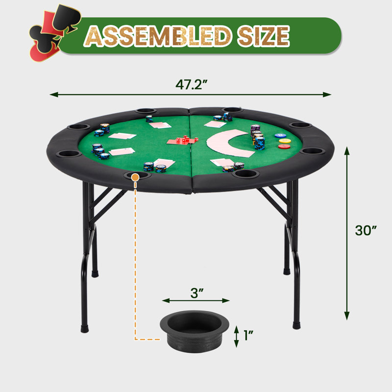 Table de poker ronde à 8 joueurs 47,2 po, table de jeu à domicile avec porte-gobelets