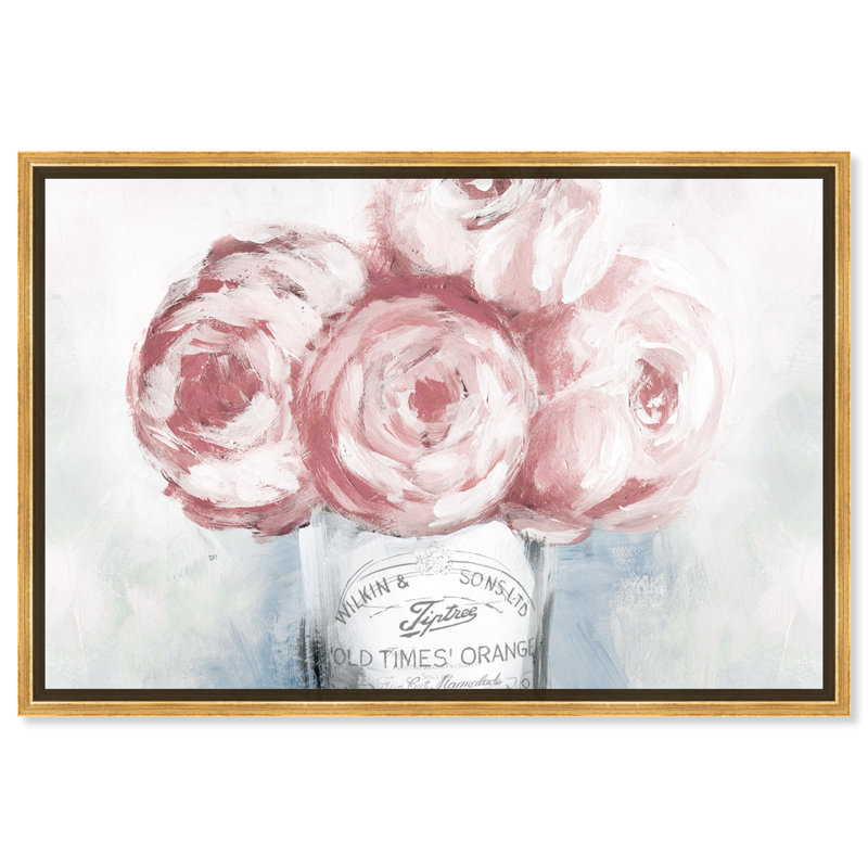 Confiture de pivoines florales et botaniques - Cabin / Lodge - Peinture sur toile, Toile encadrée d'or, H 16 po x l 24 po