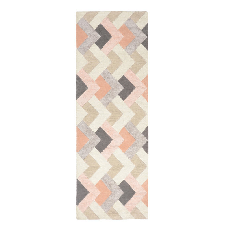 Right Away Chevron Area Rug in Ivory/Pink/Gray, Runner 2'6" x 7'