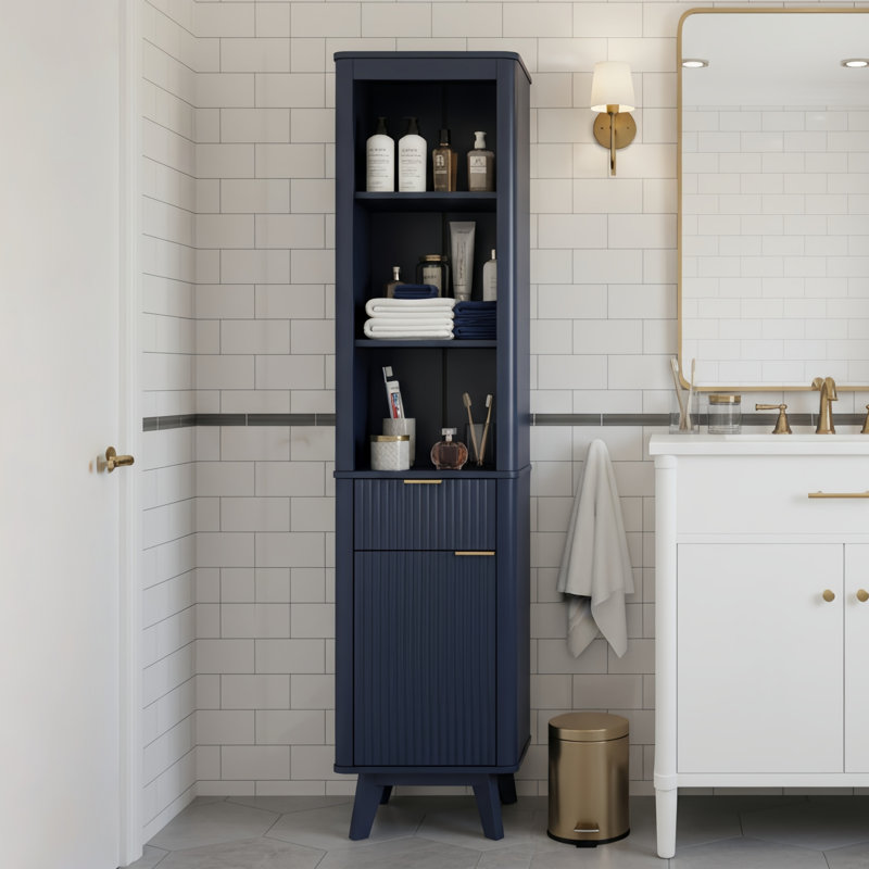 Freestanding Tall Bathroom Storage Cabinet,Slim Cabinet with Adjustable Shelves and Soft-Closing Door Hinges, Blue