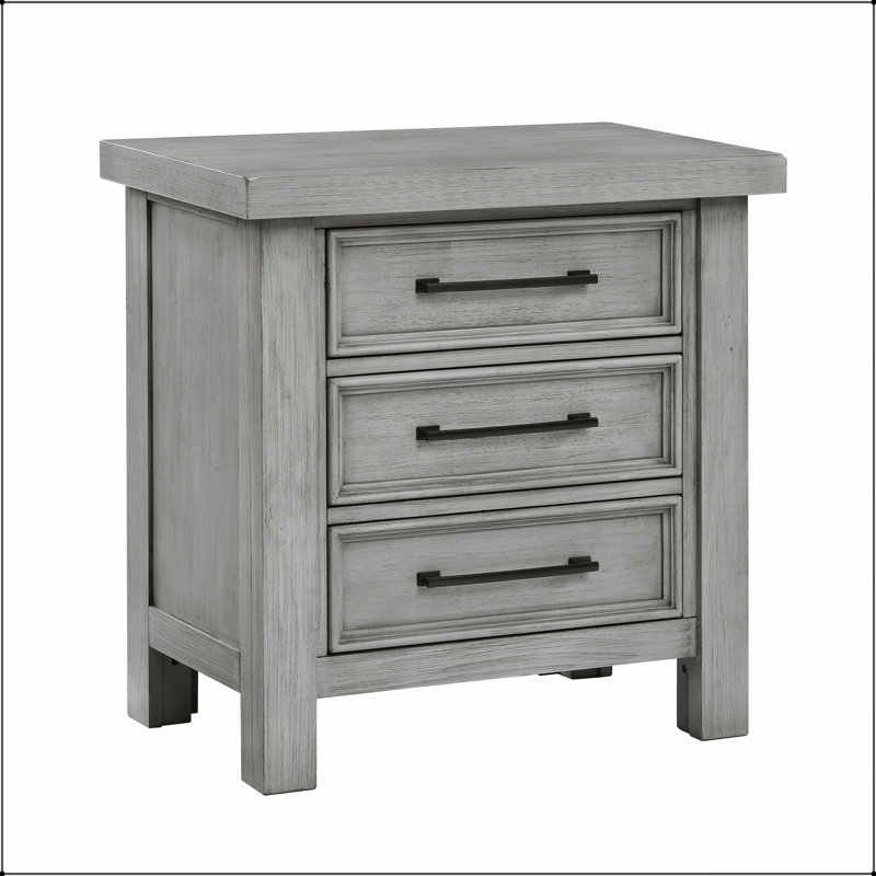 Table de chevet transitionnelle avec 3 tiroirs, mobilier de chambre classique, gris antique, armoire de chevet durable et élégante