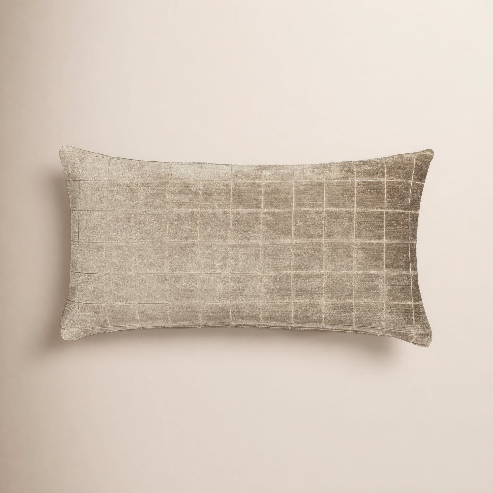 Otterville Velvet Grid Lumbar Pillow, Polyester, 12"H x 21"W, Mushroom Taupe Block