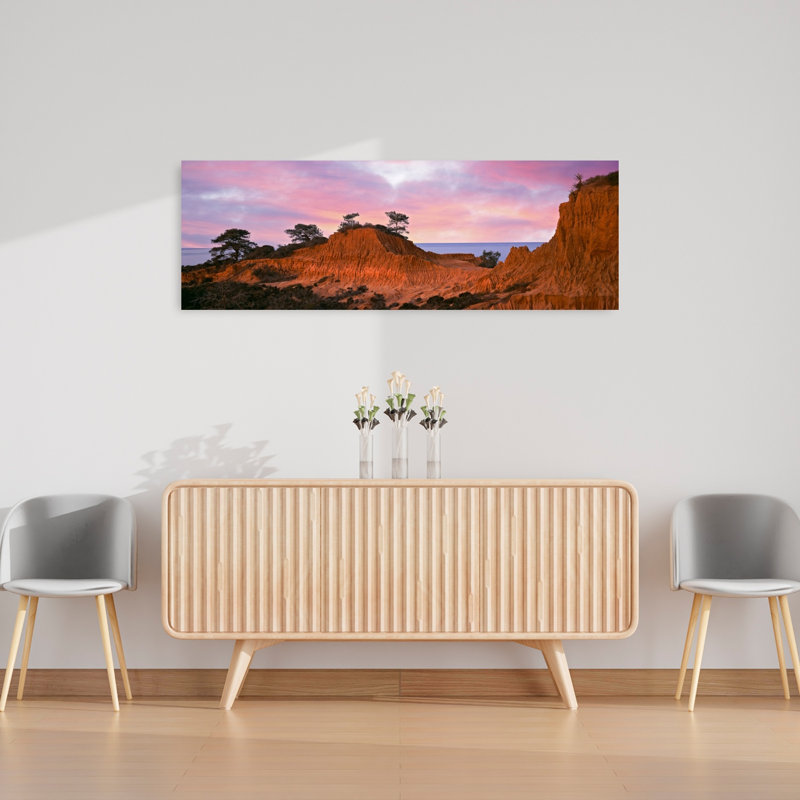 Eroded Hill With Ocean In The Background Torrey Pines State Natural Reserve La Jolla San Diego California USA by Leo L. Larson - Wrapped Canvas Panoramic Print