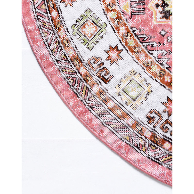 Esveidy Ikat Indoor Rug, Round 5'