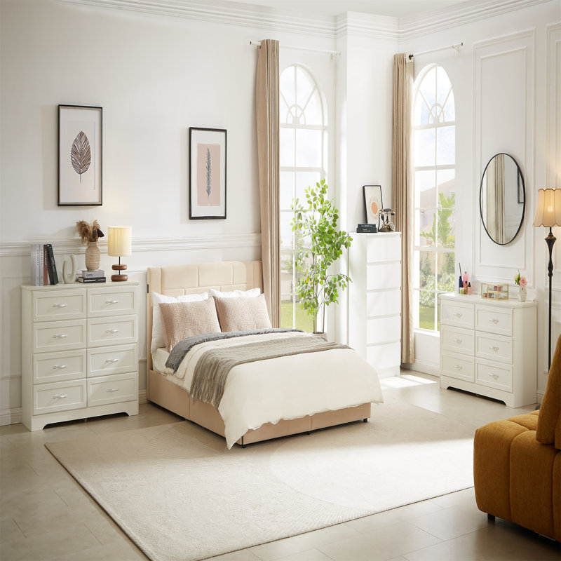 Commode de chambre à coucher avec 8 tiroirs Ahmadou Huffine, Blanc