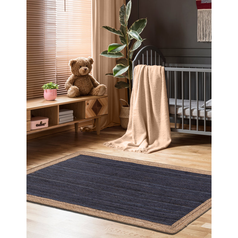 Tapis bleu marine / beige tressé à la main Vagharshage, Rectangle 5 pi 1 po x 8 pi