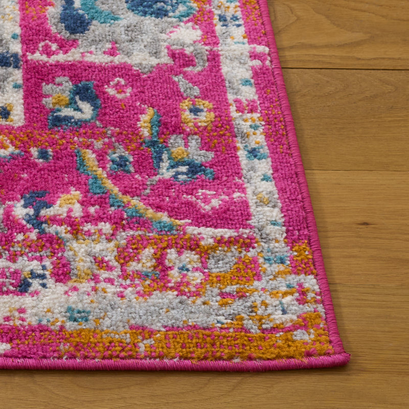 Tapis Felty 154 fuchsia / doré, Tapis de couloir 2 pi 3 po x 10 pi