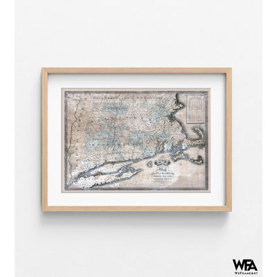 Massachusetts Map Print, Vintage Rhode Island Map Print, Retro Connecticut Map, Framed USA State Poster,Vintage Poster Print,Framed Wall Art