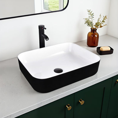 KARAMAG Black Vessel Sink Rectangle 24"x14" Bathroom Sink Above Counter