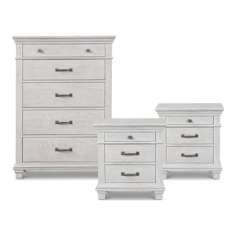 Ensemble de chambre à coucher 3 pièces Tysen (2 tables de chevet + 1 commode), 3 Pcs: Chest, 2 Nightstands