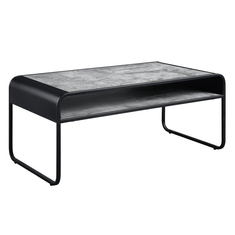 Concrete Grey & Black Coffee Table - Build For Daily Use Modern Curved Edge Design