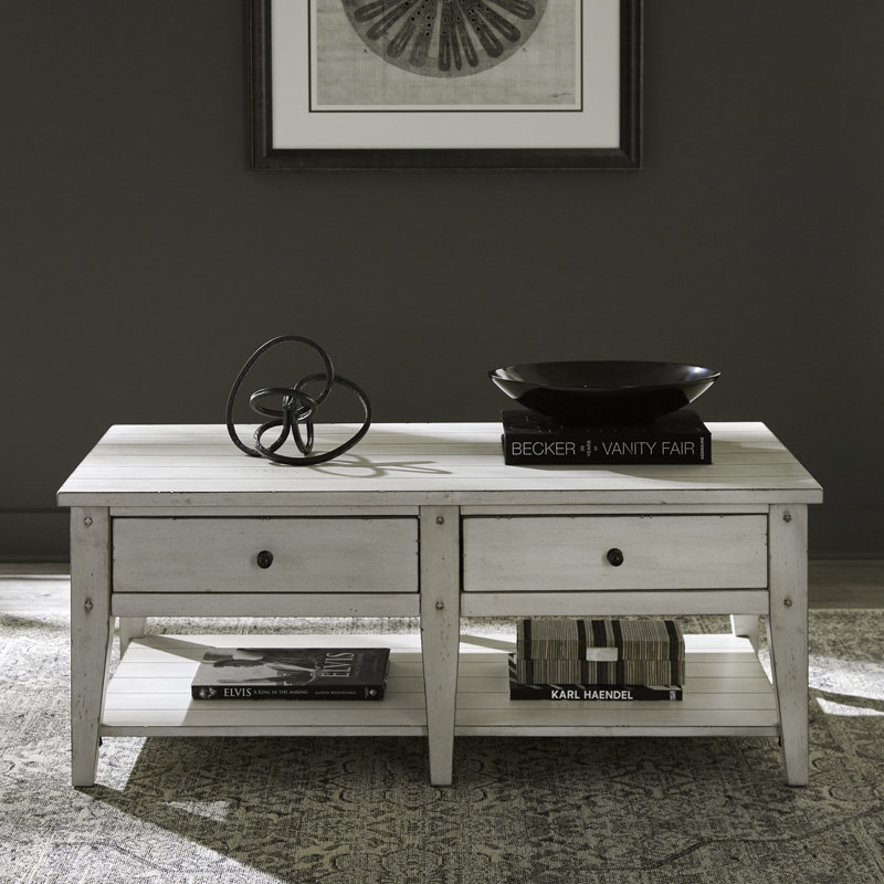 Laron 3 Piece Living Room Table Set w/ Drawers, White