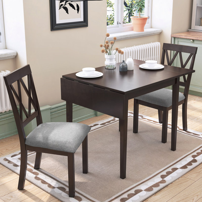Ensemble de salle à manger 3 pièces avec table à abattants et 2 chaises rembourrées, ensemble de salle à manger pour petits espaces