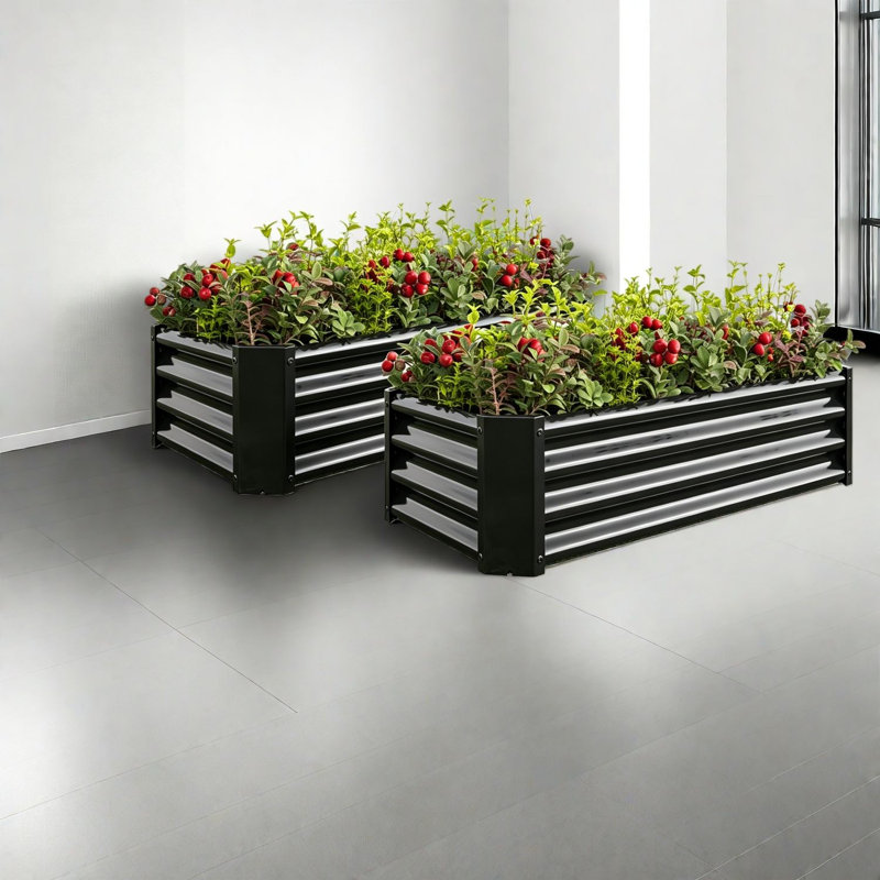 Durable Planters, Metal 4 X 2 X 1 Ft, Modern Outdoor Garden Bed Set
