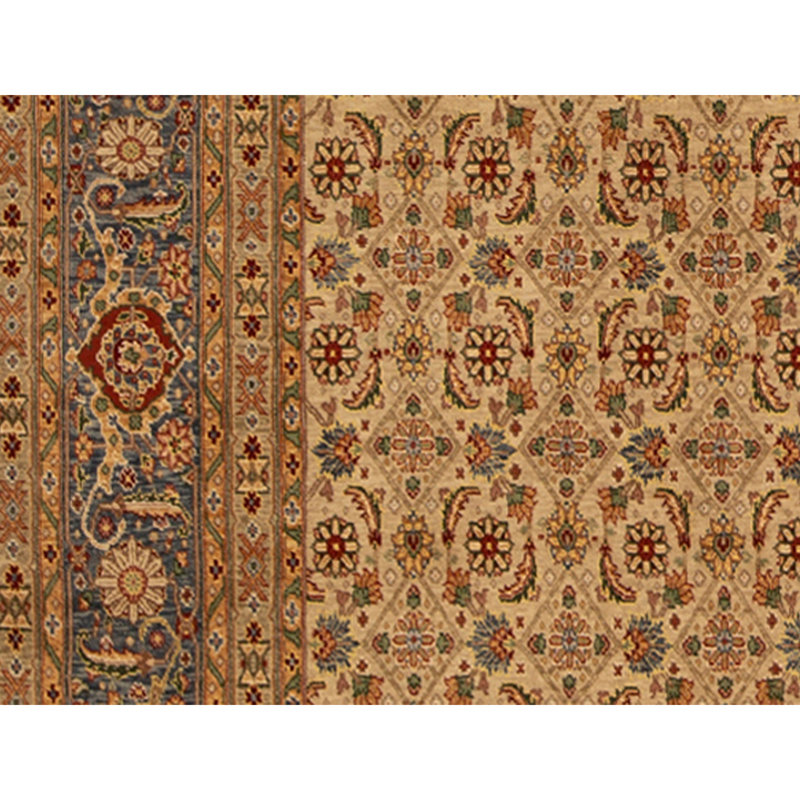 High-Quality Hand-Knotted Beige And Light Blue Area Rug