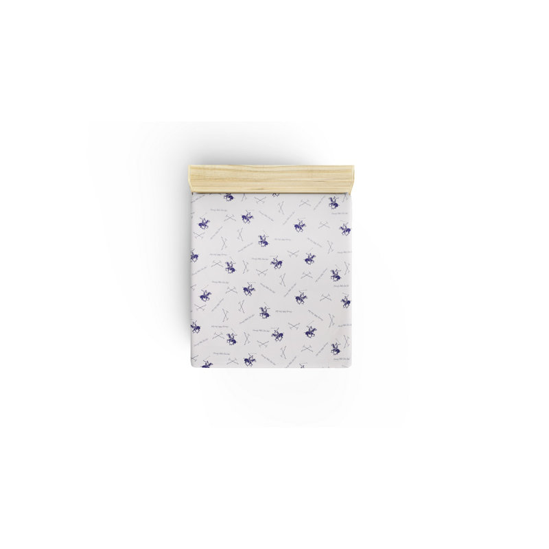 Drap 100% coton, Drap plat de 71 po x 94 po, Blanc / bleu
