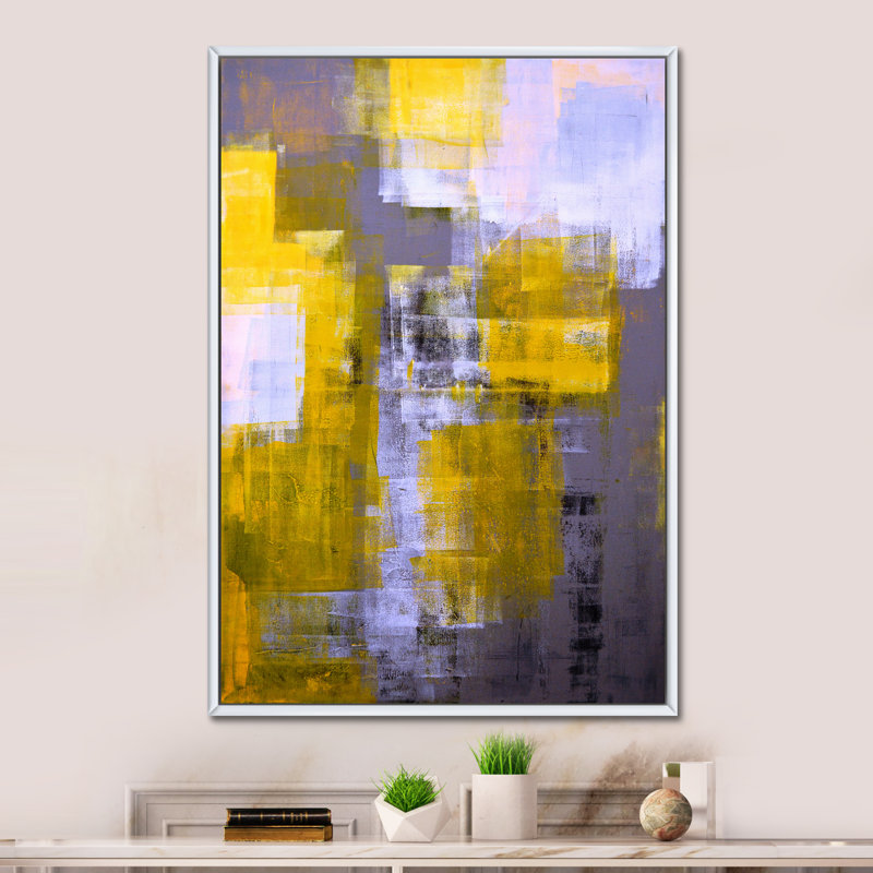 «Gray rencontre jaune abstrait», art mural moderne et contemporain sur toile, H 36 po x l 24 po x P 1 po