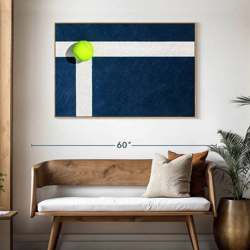 Cour de tennis, 46 po x 31 po, Cadre flottant en bois naturel