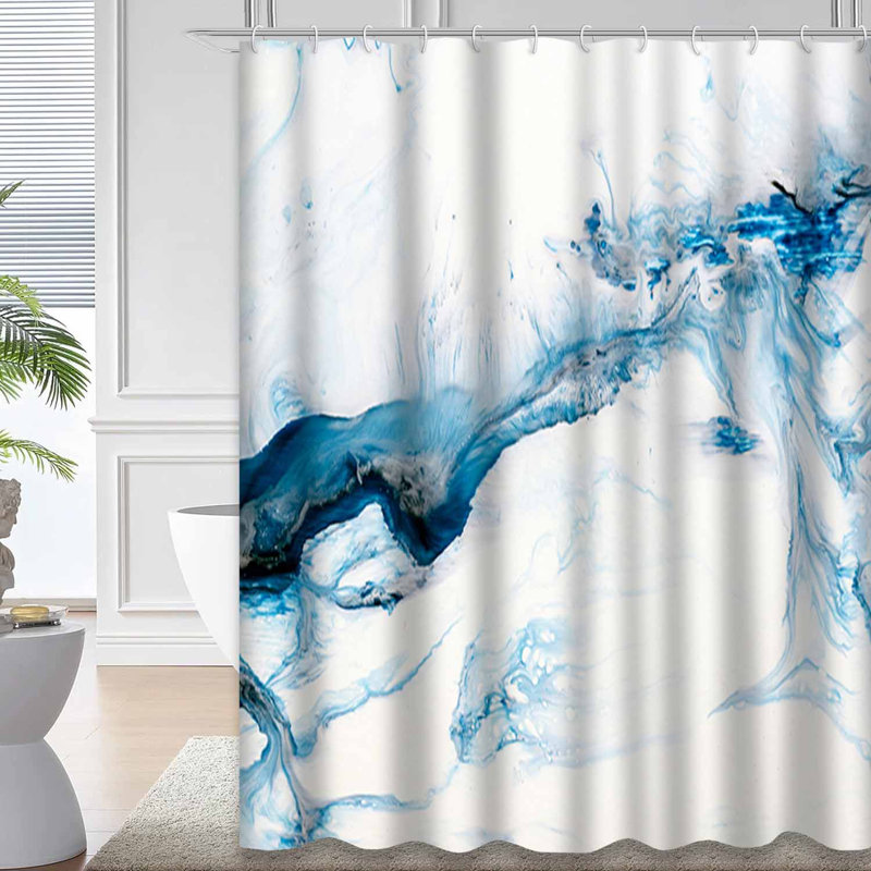 Rideau de douche artistique abstrait bleu coloré avec 12 crochets, L 72 po x l 78 po
