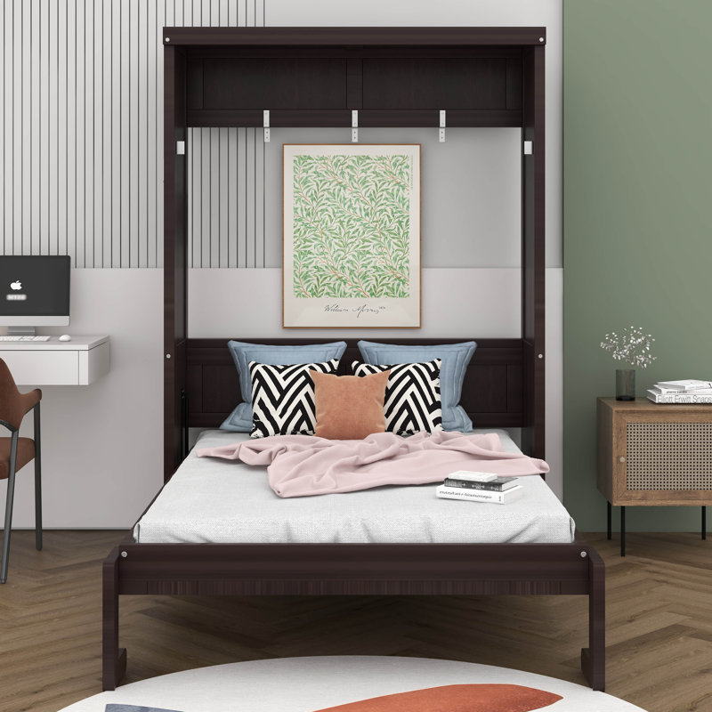 Lit escamotable simple, peut être plié dans une armoire, Espresso