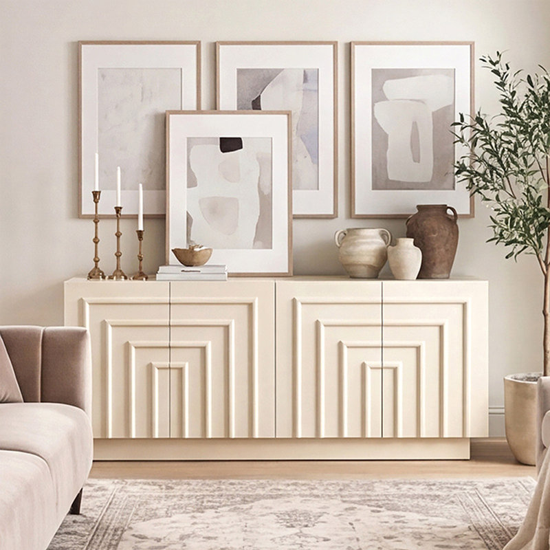 Armoire d'entrée de style américain, H 31,5 po x l 62,99 po x P 15,75 po, Crème