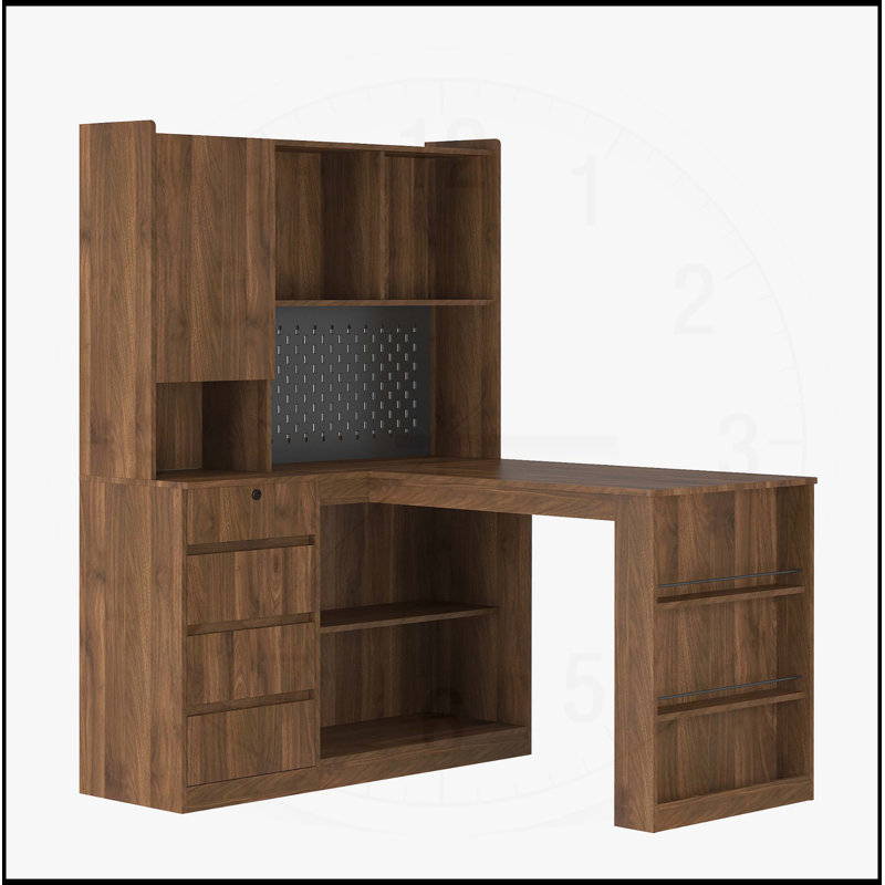 Bureau en L avec tiroirs, bibliothèque, lumière DEL, bureau d'ordinateur de coin moderne pour le bureau personnel et les jeux
