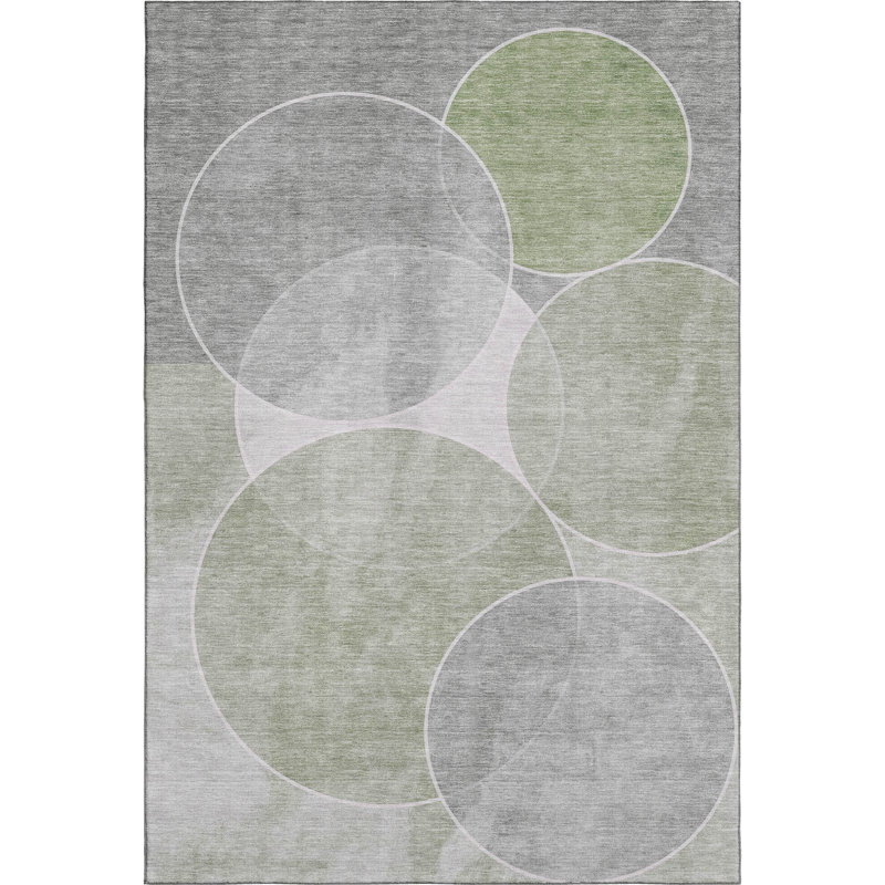 Premium Machine Washable Mayfield  Geometric Rug, 3' x 5', Aloe