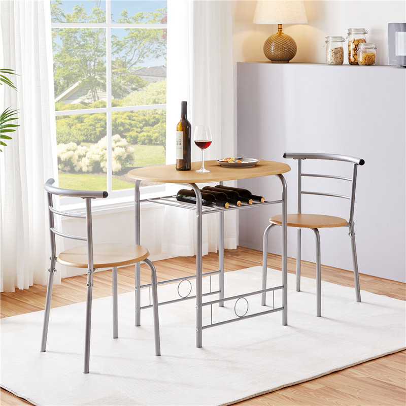 Vasilij  2-Person Four Leg Dinnning Room Set, Natural, Natural/Silver, 30" H x 31.5 " W x 21" D