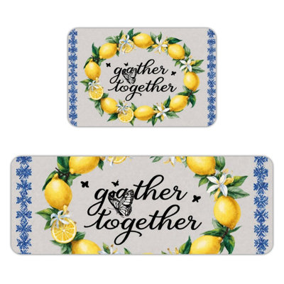 Lemon Wreath, Non Slip Kitchen Mats Set Of 2