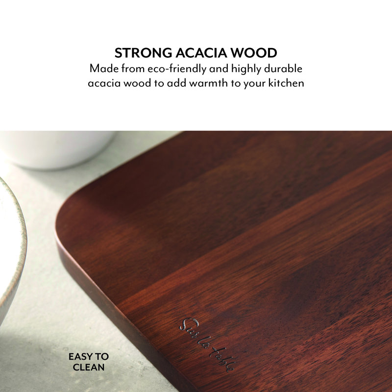 SLT847102 Sur La Table Medium Rectangular Chopping Board, Serving Board, Acacia Wood, Brushed Nickel Handle, Walnut Colour