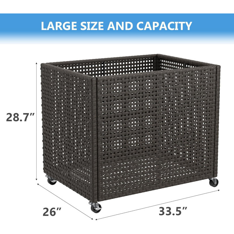 Pool Float Storage Organizer with Wheels, Large Outdoor Mesh Rolling Cart for Pool Noodles, Toys, Floats, Equipment, Heavy-Duty Pool Storage Bin with Locking Casters,33.46*25.98*29.53 Inches, Grey