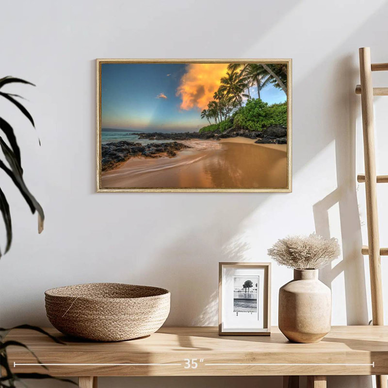 Lever de soleil Secret Cove, 19 po x 13 po, Cadre flottant en bois naturel