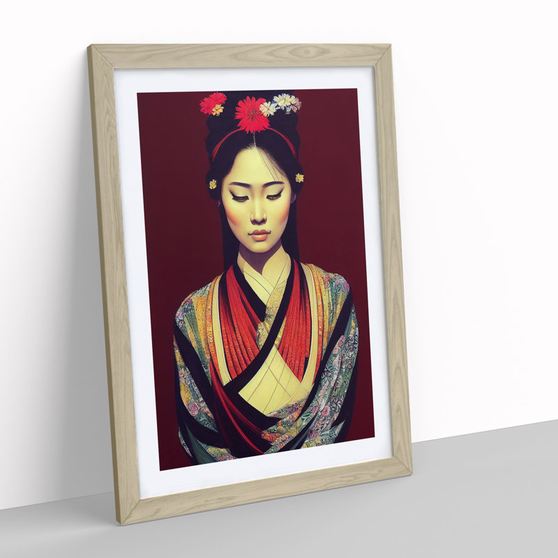 A Beautiful Geisha No.2 - Wall Art, 36cm H x 27cm W, Oak Framed Paper