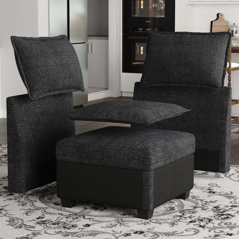 Fauteuil d'angle sans accoudoirs en Lille Chenille, Chenille noir