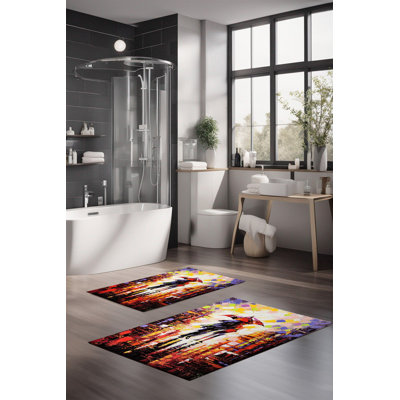 Ensemble de tapis de bain de luxe Eakly (2 pièces), 100% polyester, 16,0 x 23,6 pouces et 23,6 x 39,4 pouces | Conception antibactérienne antidérapante, hauteur de poils de 0,3 po | Lavable à la machine, durable et facile à nettoyer | Idéal pour la décoration de salle de bain