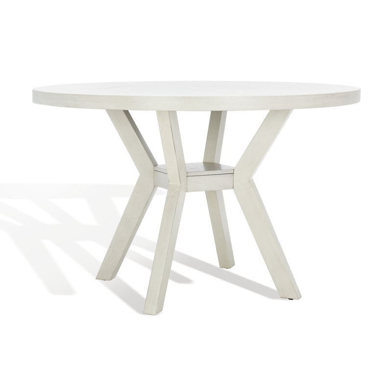 Round Solid Wood Base Dining Table, White Wash