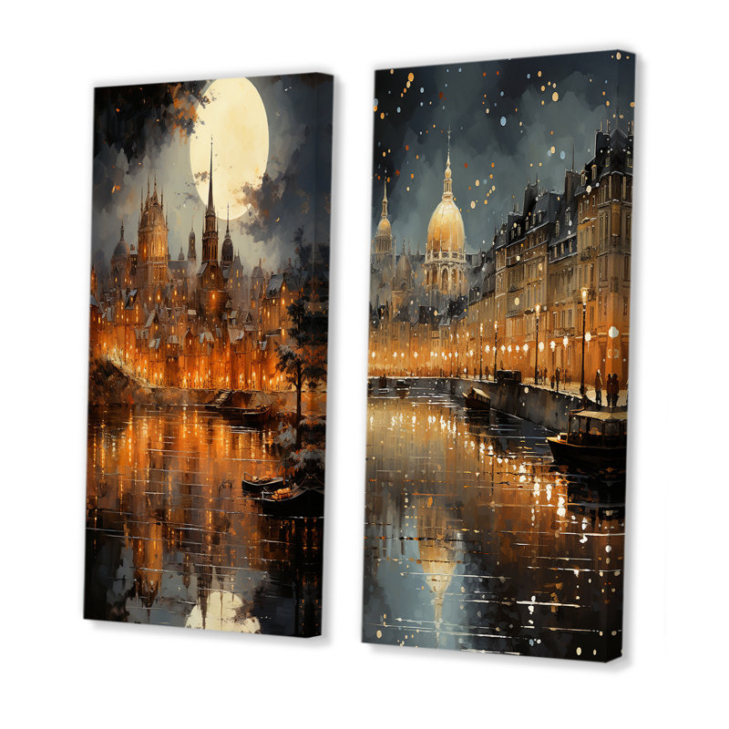 Lumineux à Lyon, France - ensemble de 2 décorations murales, Toile tendue, H 28 po x l 25 po