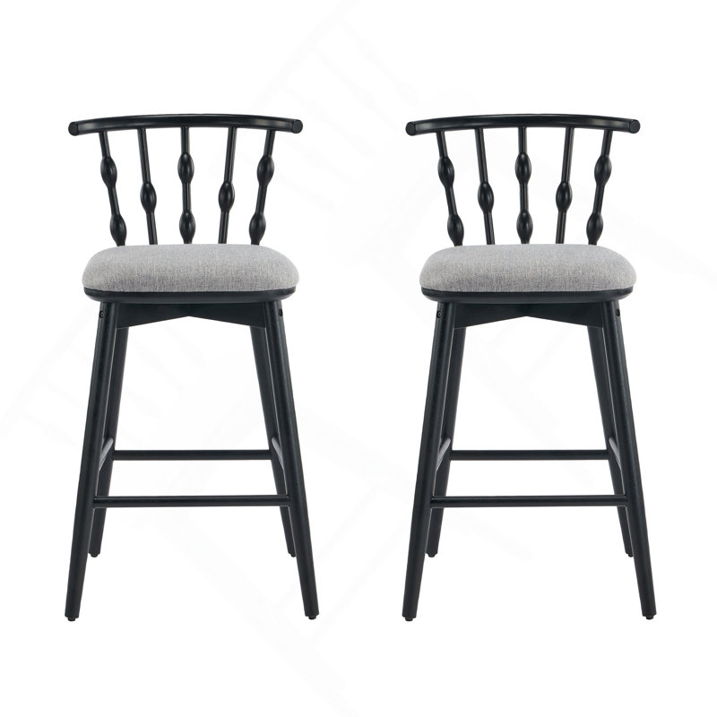 Tabouret de bar d'intérieur en bois, avec revêtement, ensemble de 2, Gris, Noir