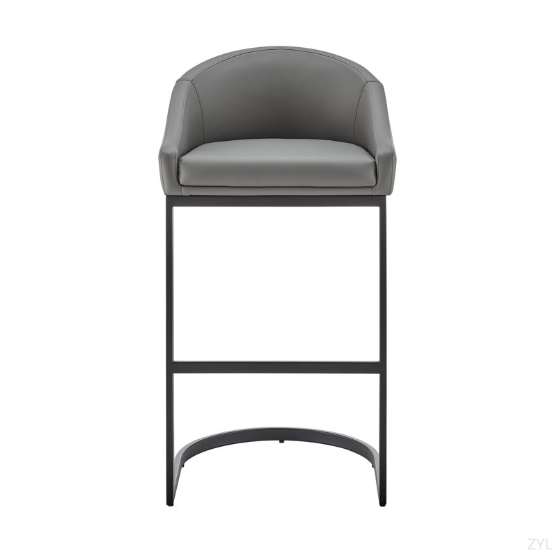 Tabouret de comptoir en métal noir avec similicuir gris, Gris, Noir, Tabouret de comptoir (siège d’une hauteur de 24