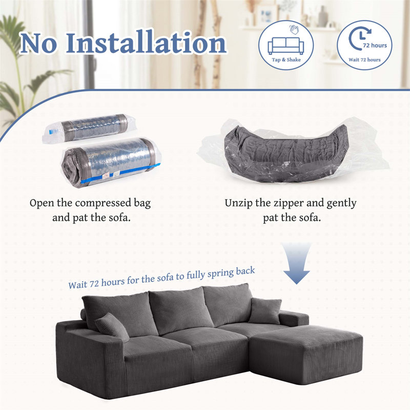 L-Shaped Sectional Sofa with Full-Compression Technology, No Assembly Required, Modular Design and Ultra-Soft Seats for Living Room Comfort