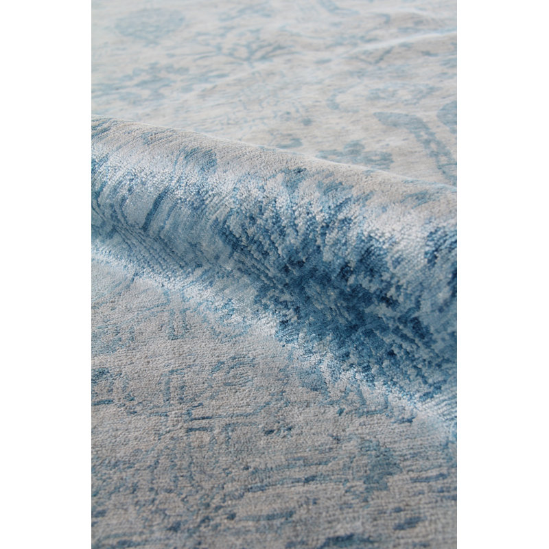 Antique'd Oriental Area Rug in Blue, Rectangle 10' x 14'