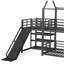 Lit superposé simple en métal avec escalier de rangement, glissière, rails de sécurité, noir-129631675